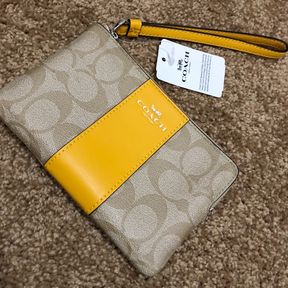 Coach Wristlet Light Khaki and Canary. NWT
